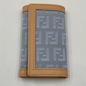 NIB Fendi Zucca Monogram 6-Key Holder - Celeste Blue